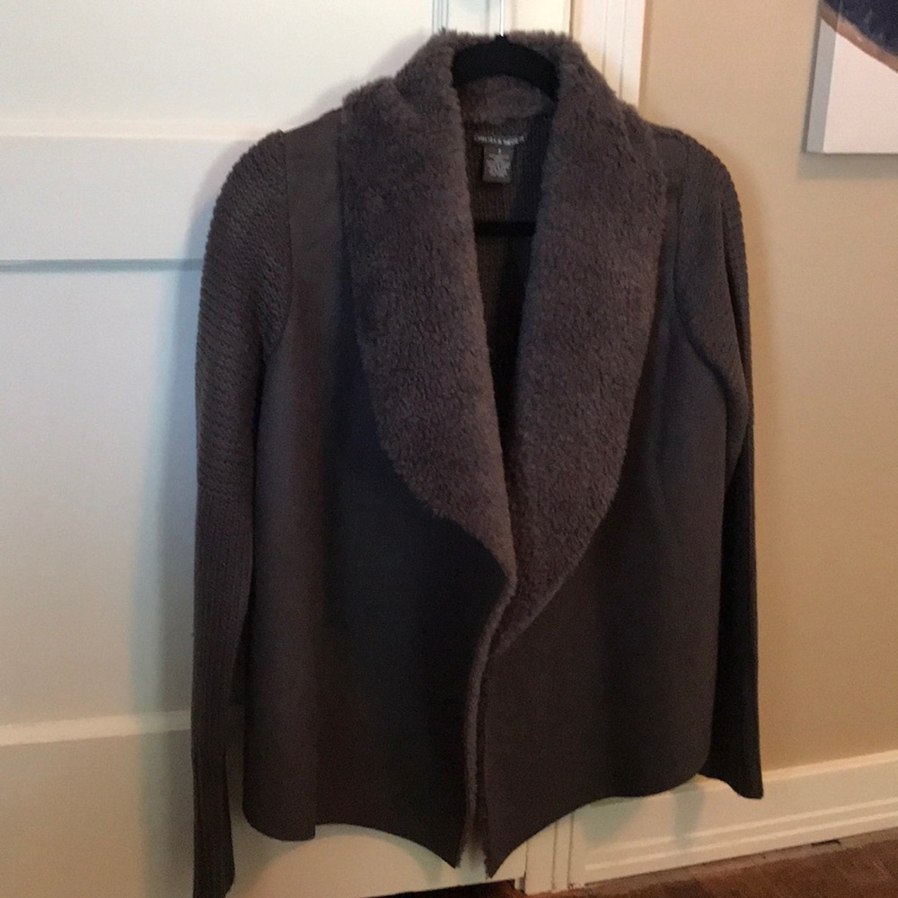 Chelsea & Theodore suede and Sherpa like cardigan